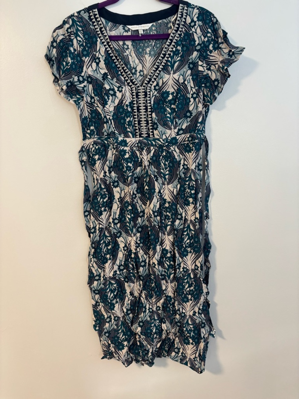 ROCHA John Rocha Boho Blue White Floral Short Cap Sleeve Midi Maxi Dress Size 6